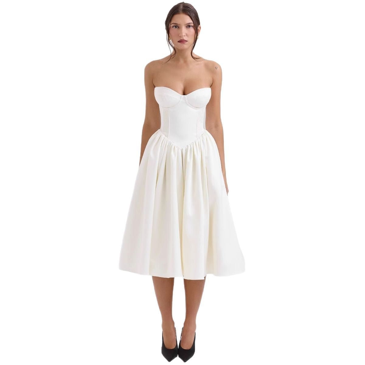 Women's Strapless Corset Cocktail Dress Pleated Full Skirt