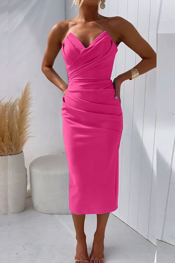 Women's Strapless Draped Fitted Midi Dress - Rose