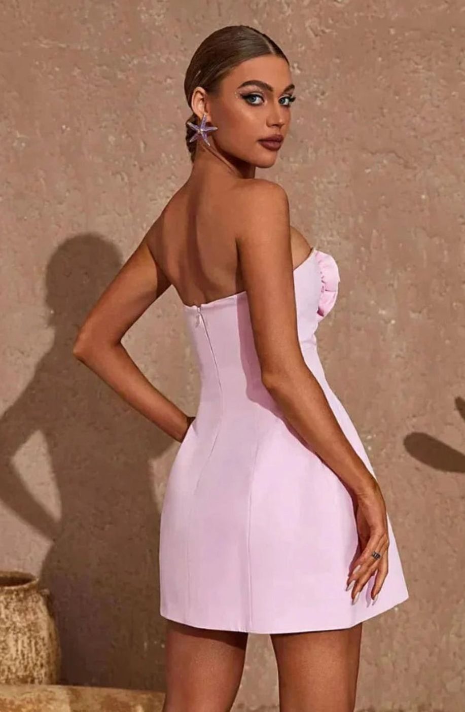 Women's Strapless Floral Appliqué Mini Party Dress