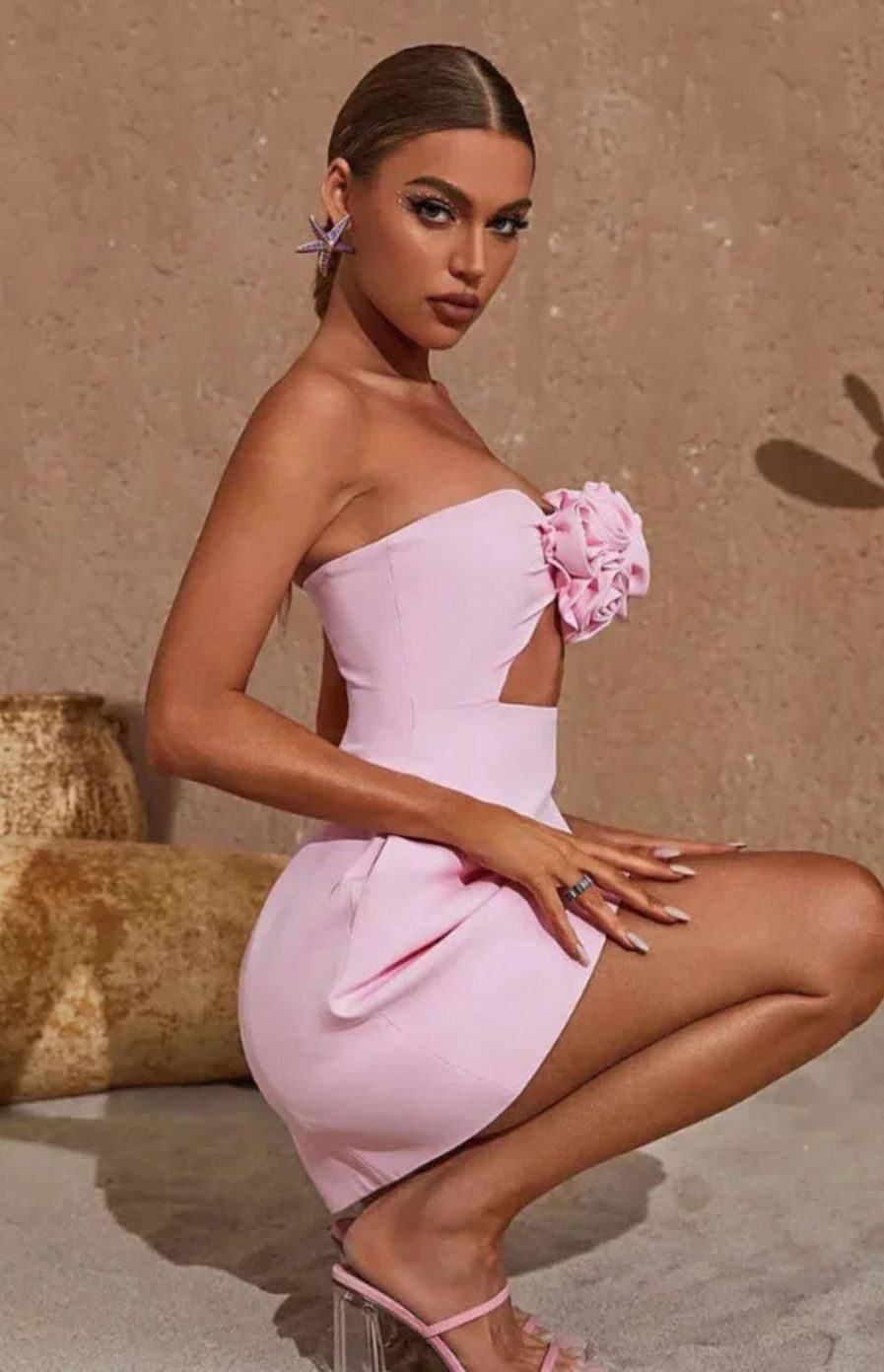 Women's Strapless Floral Appliqué Mini Party Dress