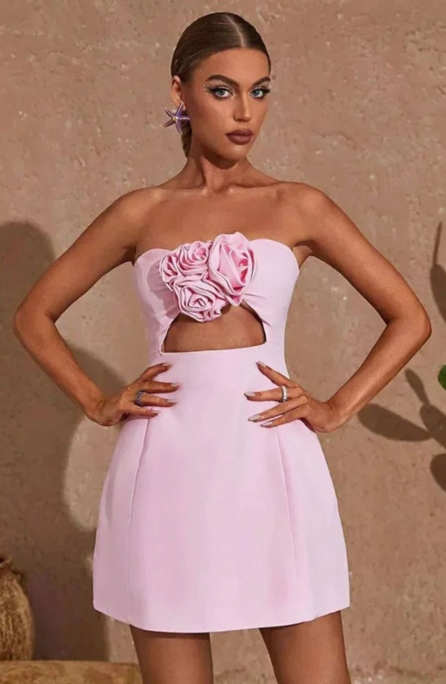 Women's Strapless Floral Appliqué Mini Party Dress