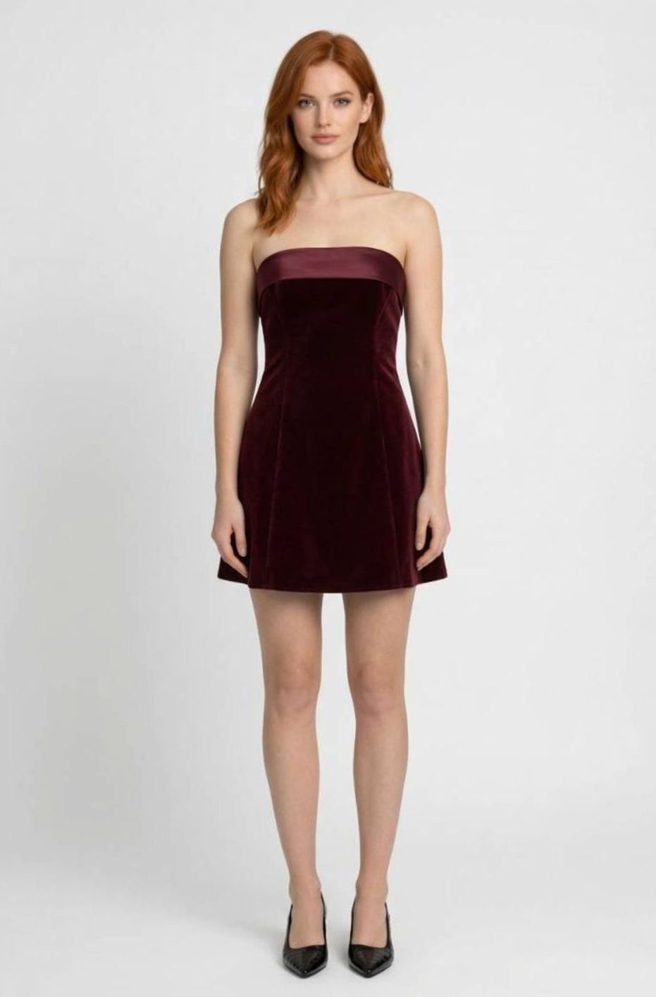 Women's Strapless Velvet Mini Dress A-Line Party Fit