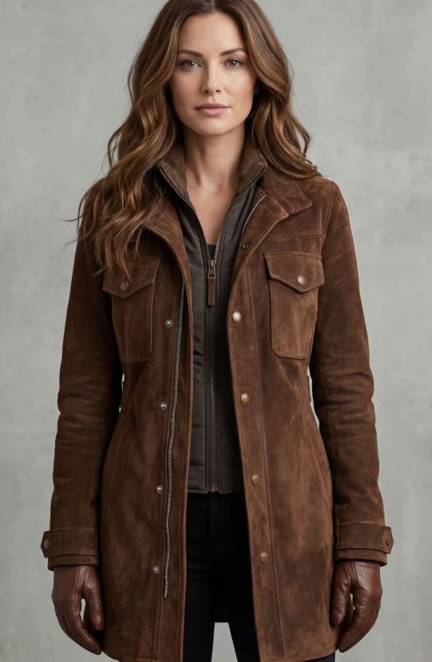 Women's Suede Longline Snap-Button Coat