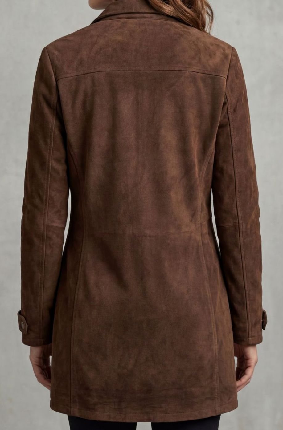 Women's Suede Longline Snap-Button Coat