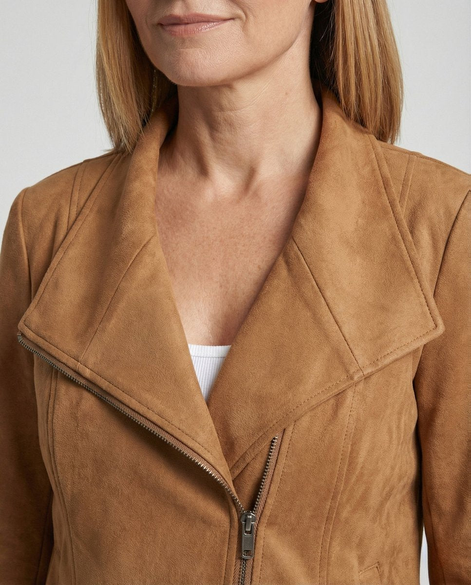Women's Suede-Look Asymmetric-Zip Biker Leather Jacket