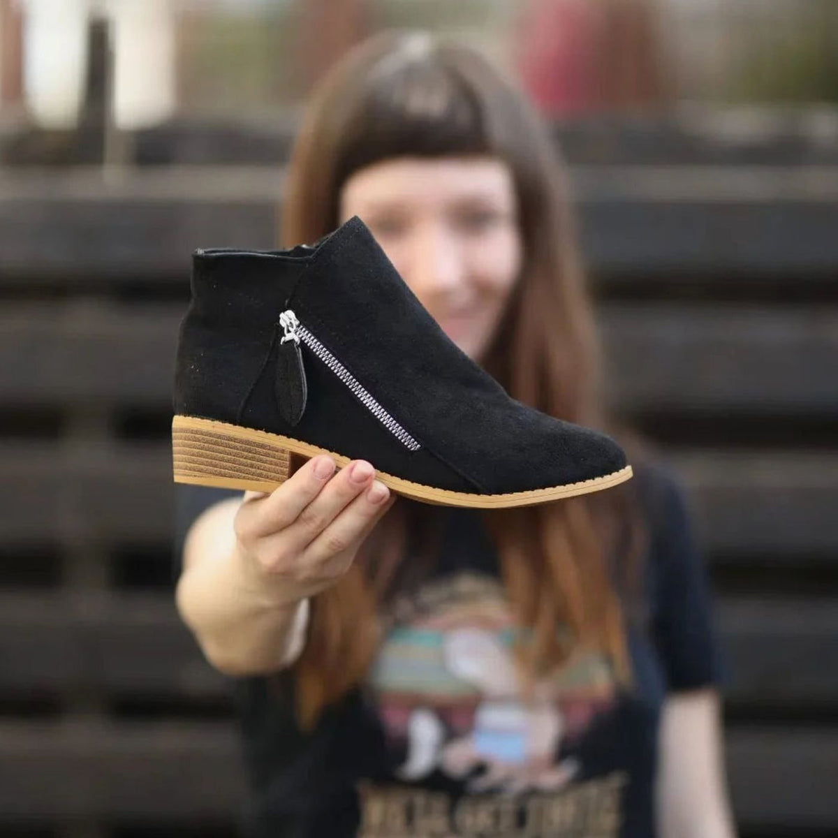 Women's Suede-Look Block Heel Ankle Boots Tassel Zip