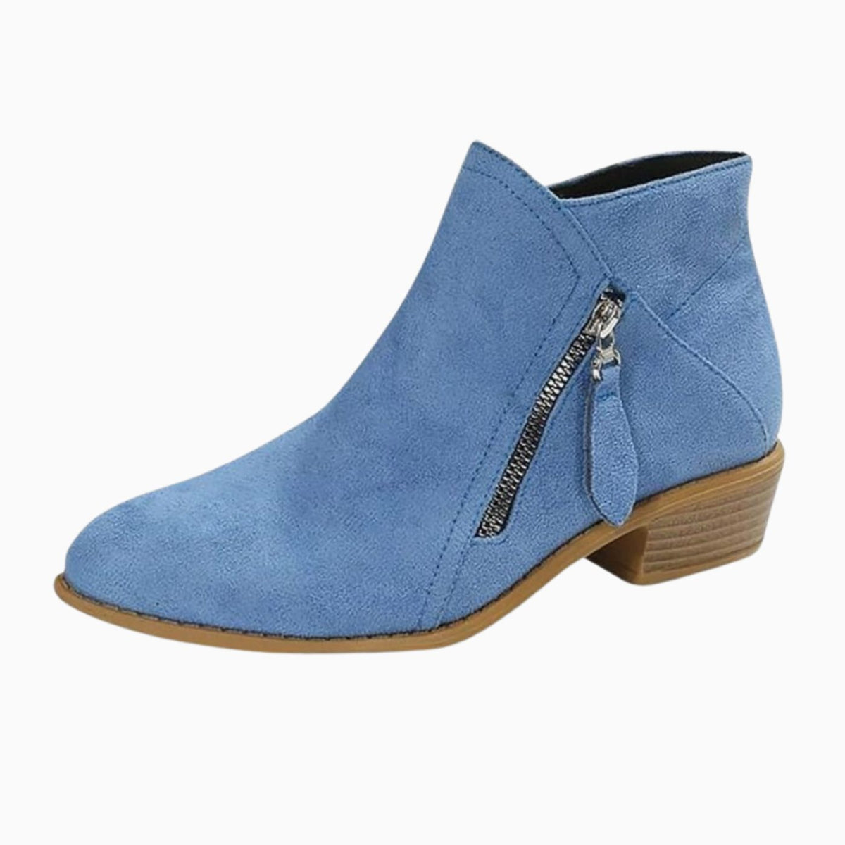 Women's Suede-Look Block Heel Ankle Boots Tassel Zip - Blue