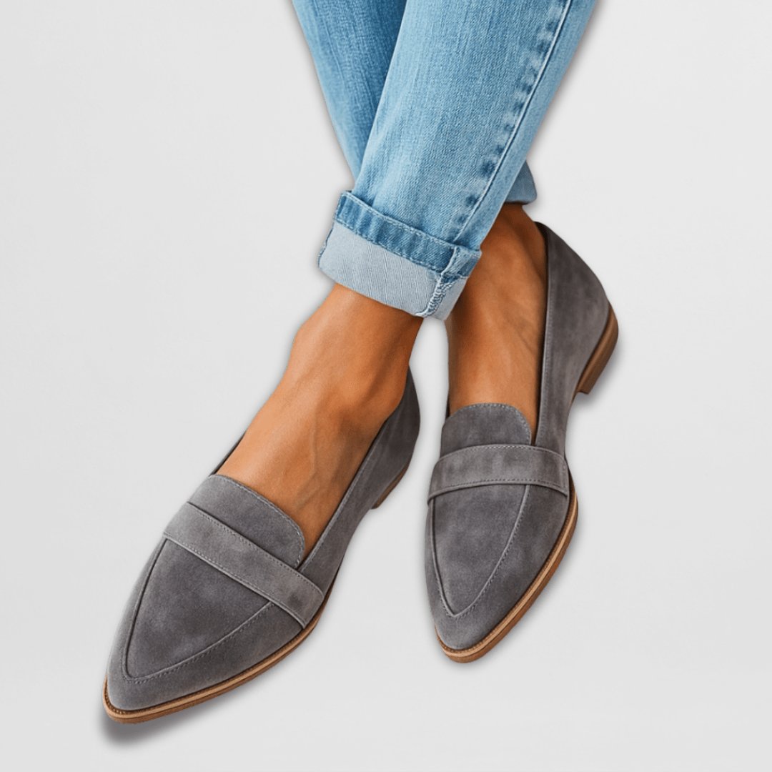 Women's Suede Orthopedic Cushioned Slip-On Pointed-Toe Loafers - Grijs