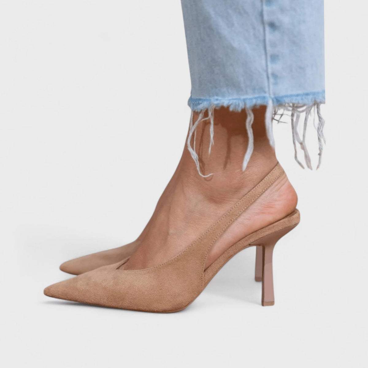 Women's Suede Pointed-Toe Slingback Stiletto Heels - Beige