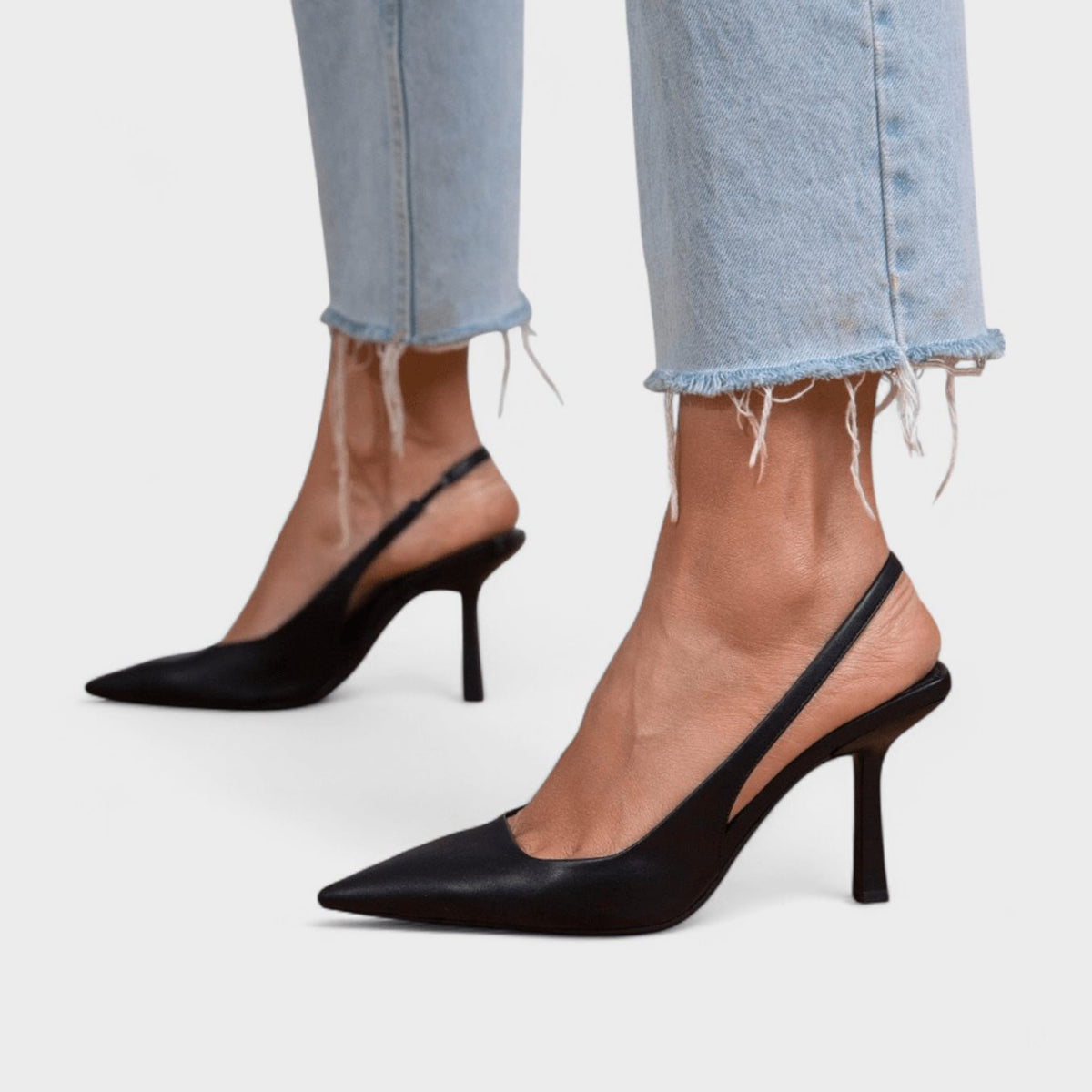 Women's Suede Pointed-Toe Slingback Stiletto Heels - Black Leather