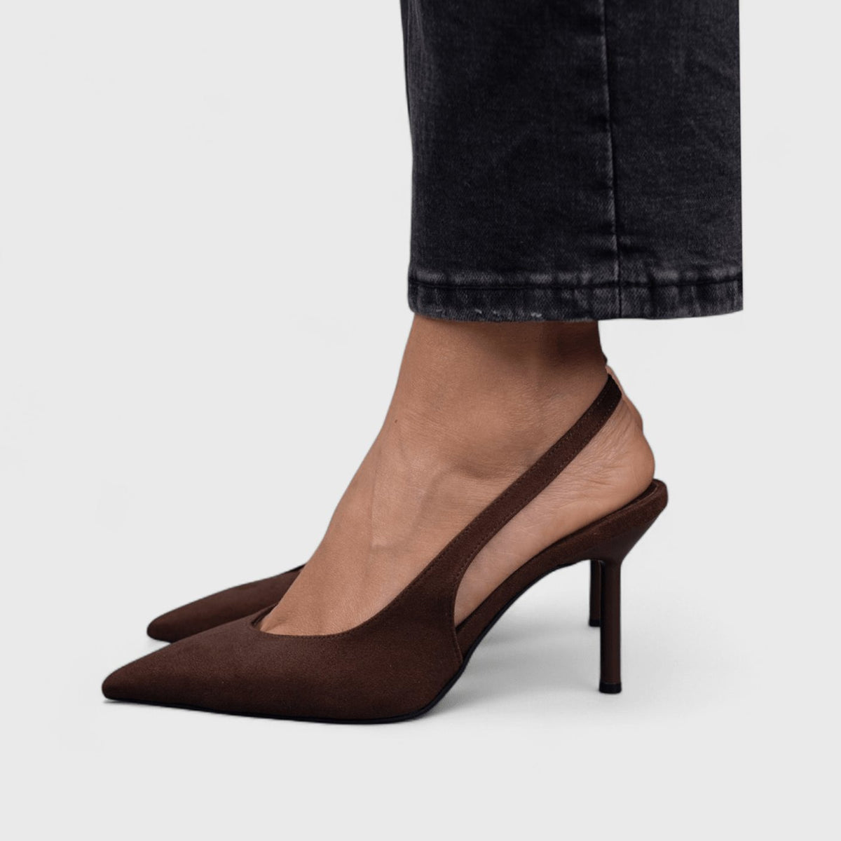 Women's Suede Pointed-Toe Slingback Stiletto Heels - Brown