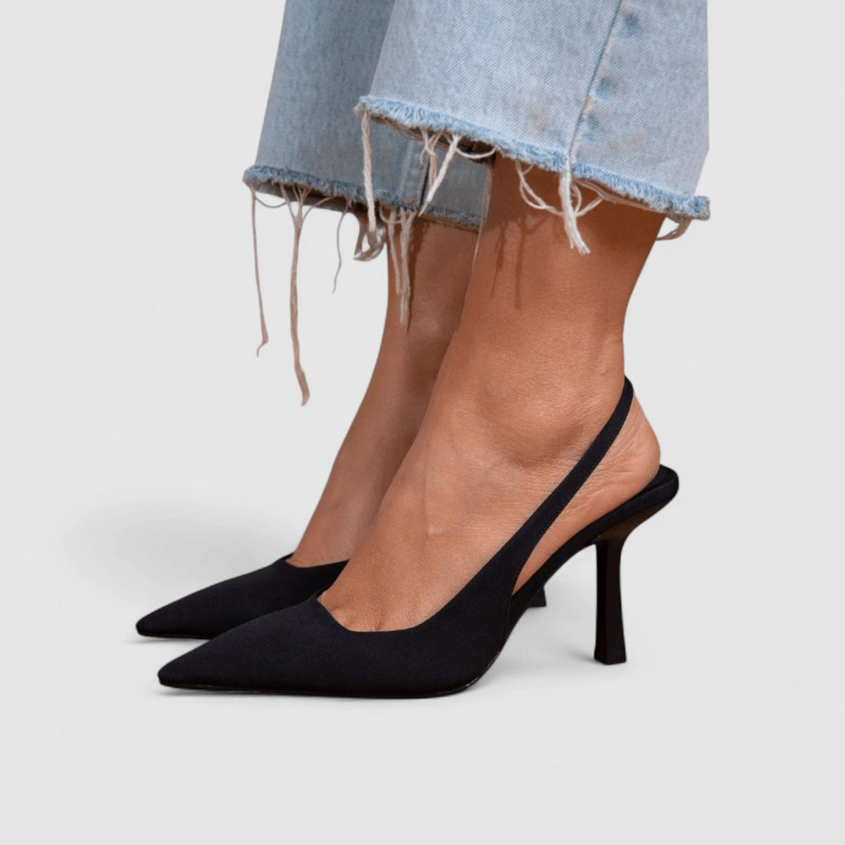 Women's Suede Pointed-Toe Slingback Stiletto Heels - Black