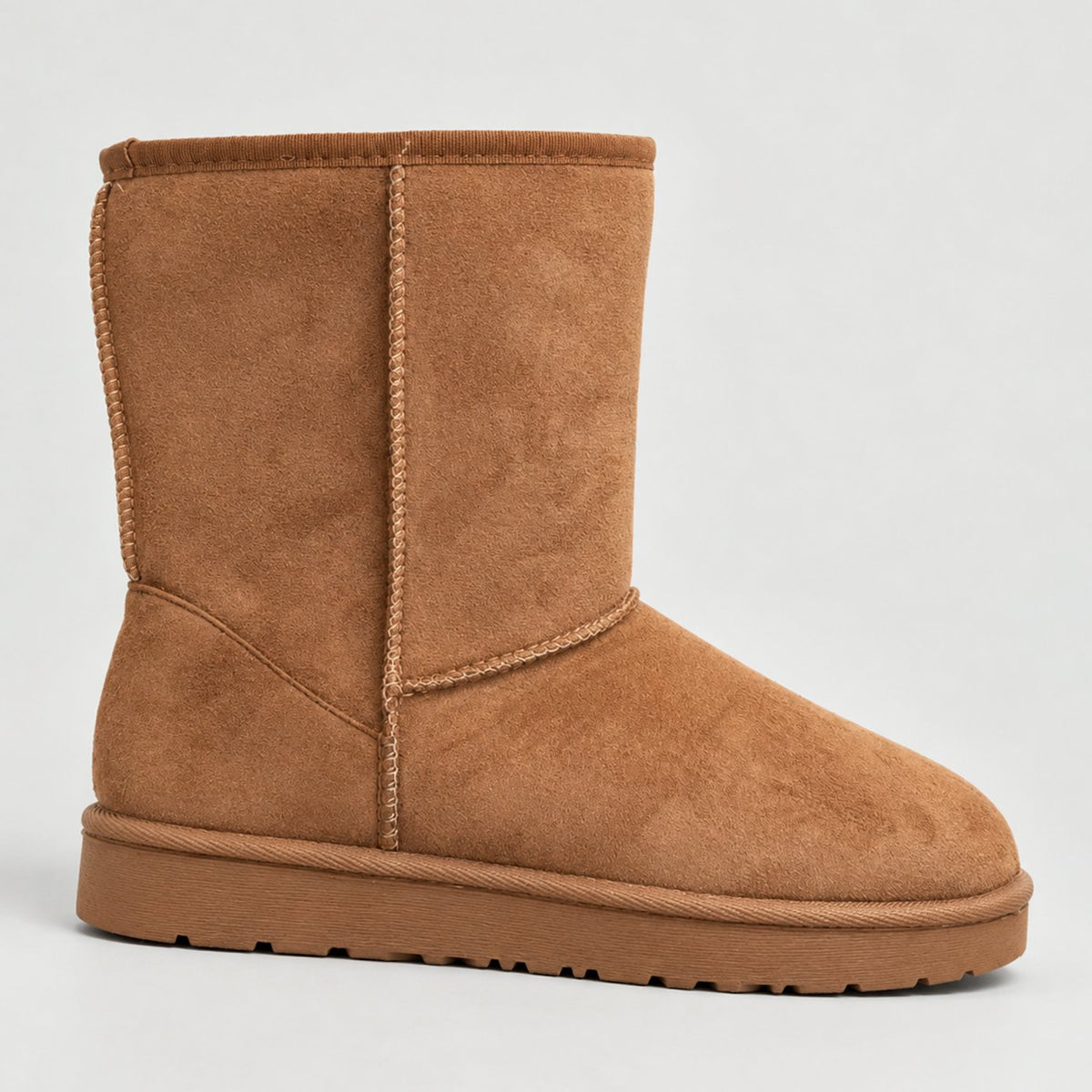 Women's Suede Winter Mid-Calf Slip-On Boots - Beige