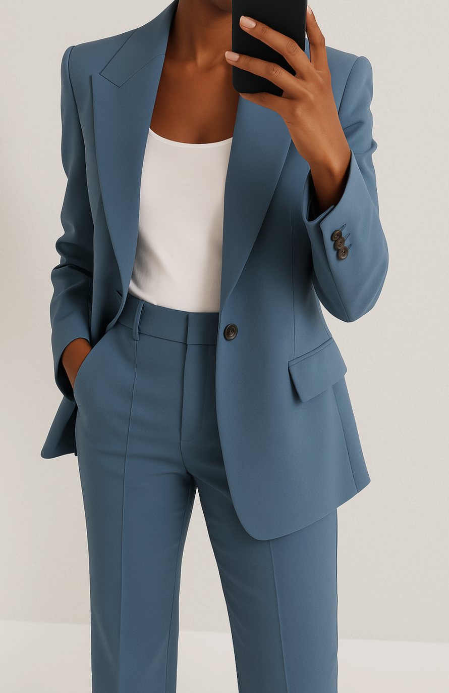 Women's Tailored Blazer Trouser Suit Set - Blue