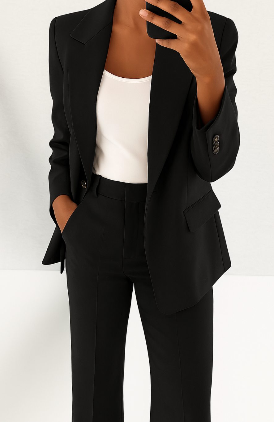 Women's Tailored Blazer Trouser Suit Set - Black