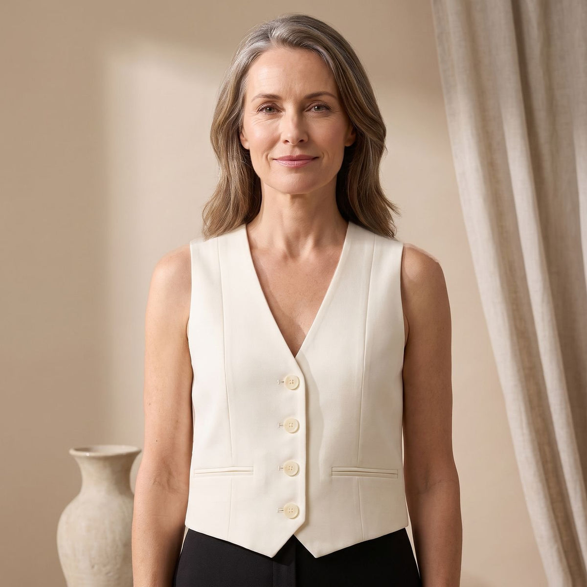 Women's Tailored Button-Front Sleeveless Waistcoat Vest