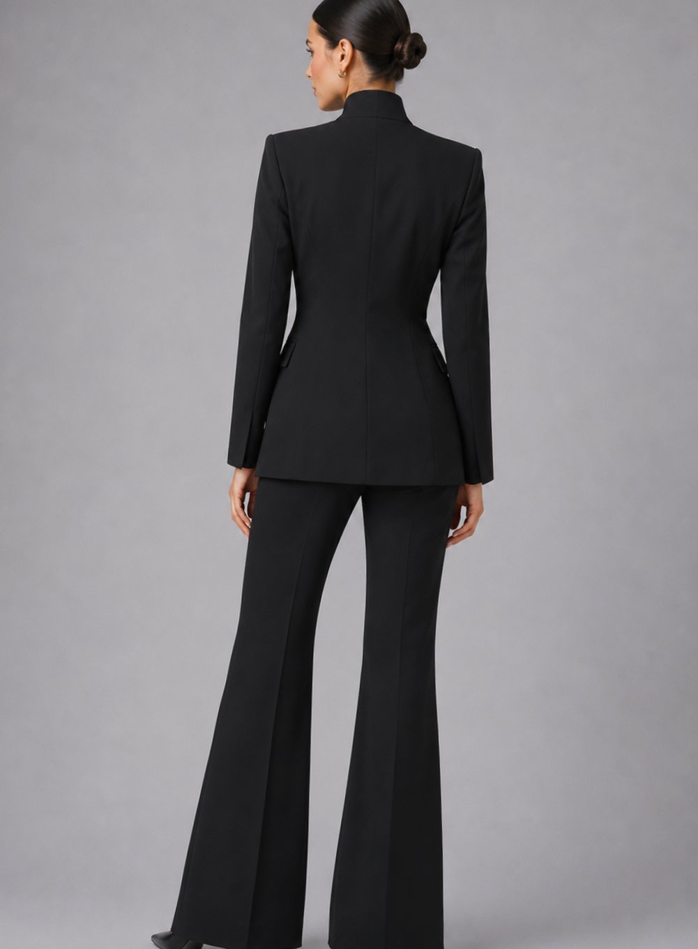 Women's Tailored Collarless Blazer Wide-Leg Trouser Suit Set