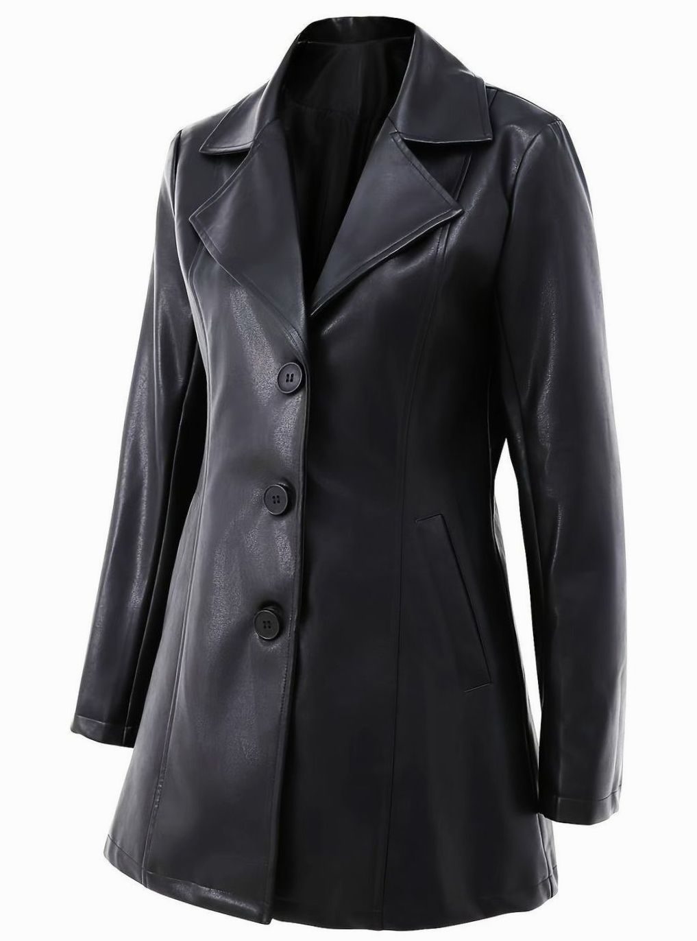 Women's Tailored Faux Leather Mid-Length Trench Coat
