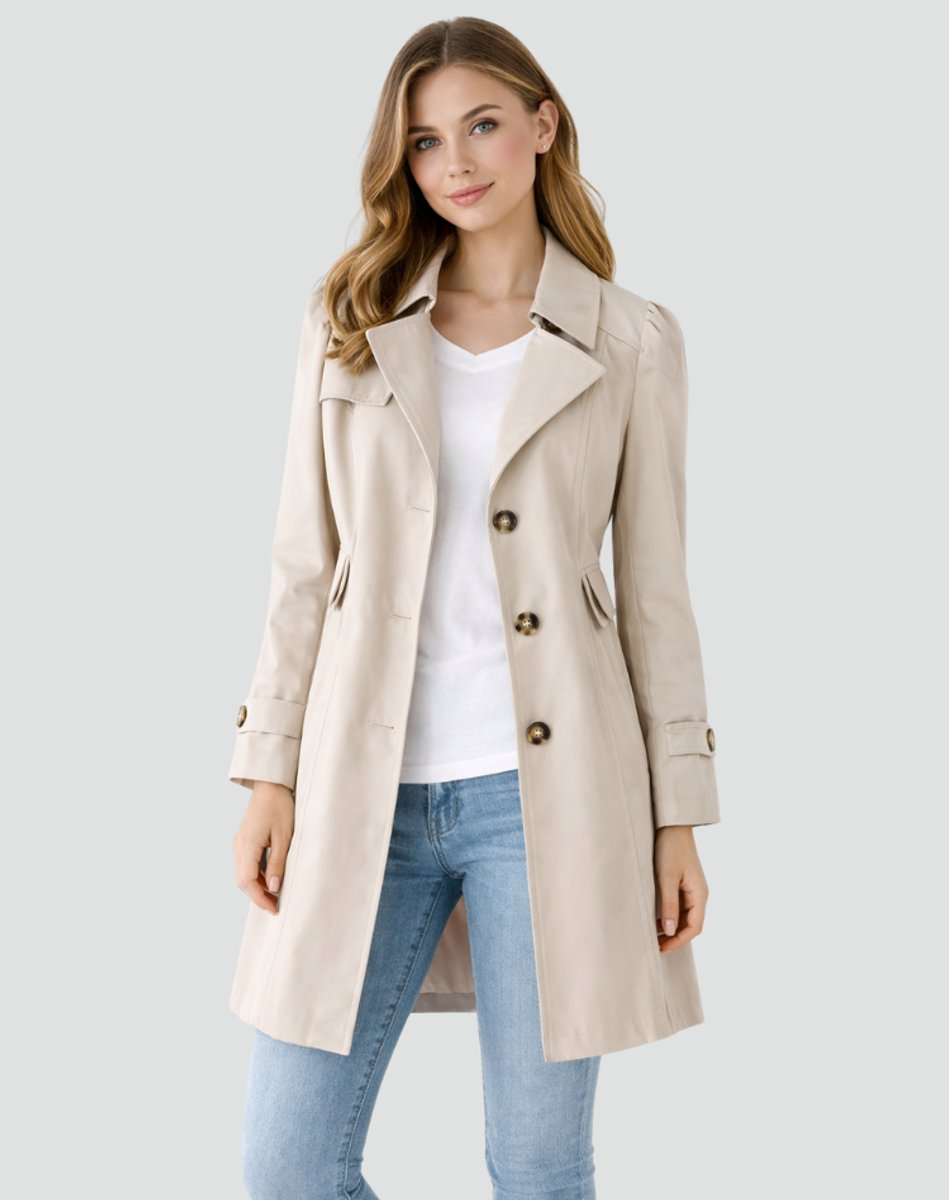 Women's Tailored Mid-Length Classic Lapel Trench Coat - Beige