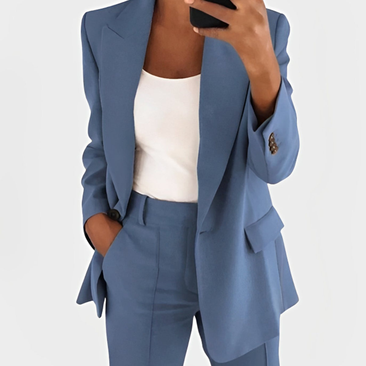 Women's Tailored Open-Front Long Blazer Co-ord Set - Blue