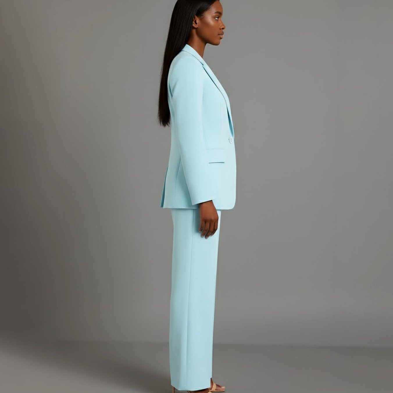 Women's Tailored Single-Button Blazer Trouser Suit Set - Turquoise