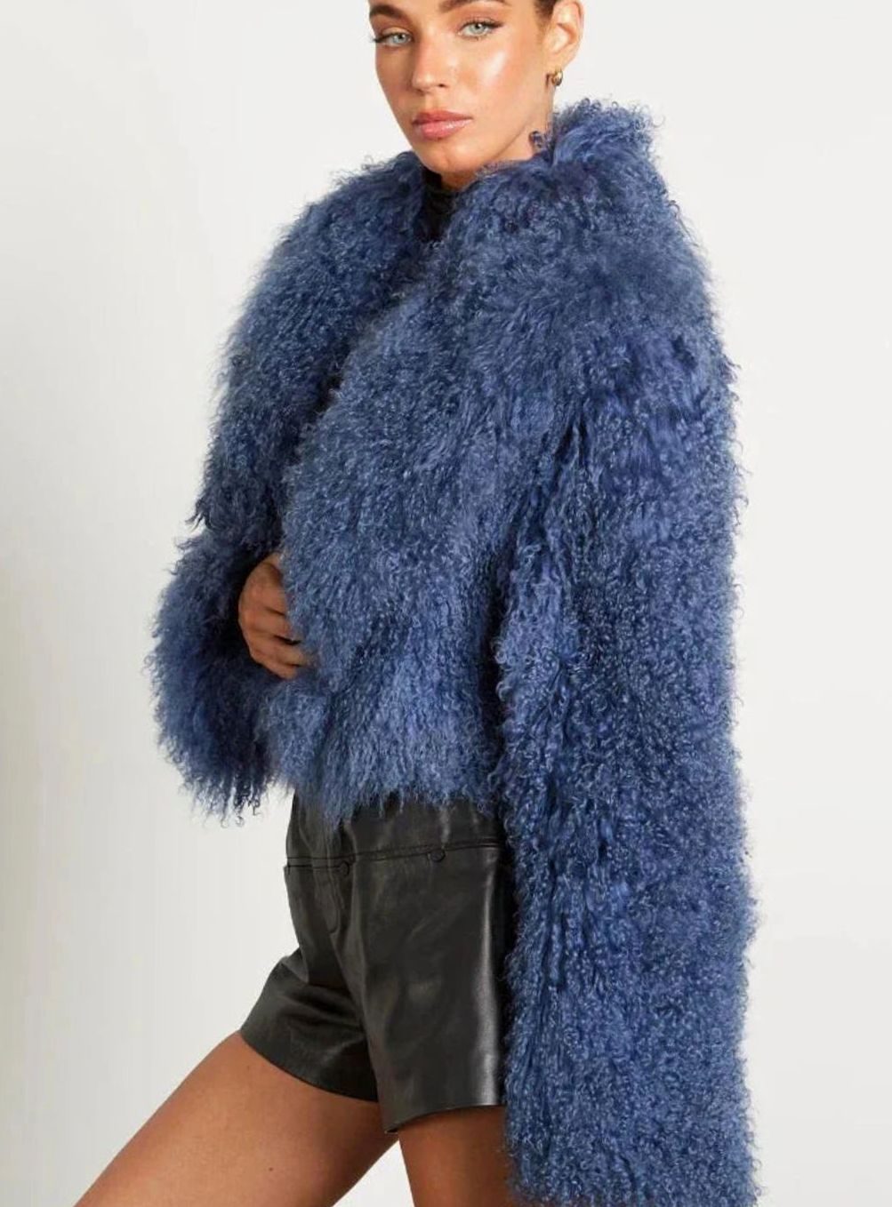Women's Teddy-Style Faux Fur Long-Sleeve Cropped Coat