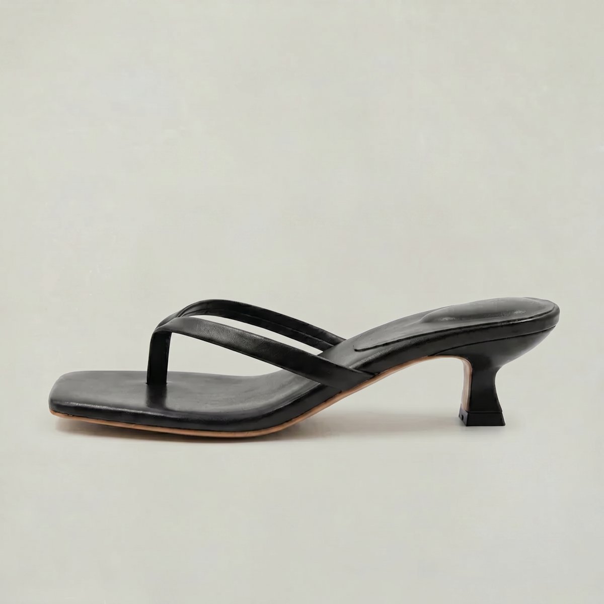 Women's Thong Slip-On Kitten Heel Sandals Square Toe - Black
