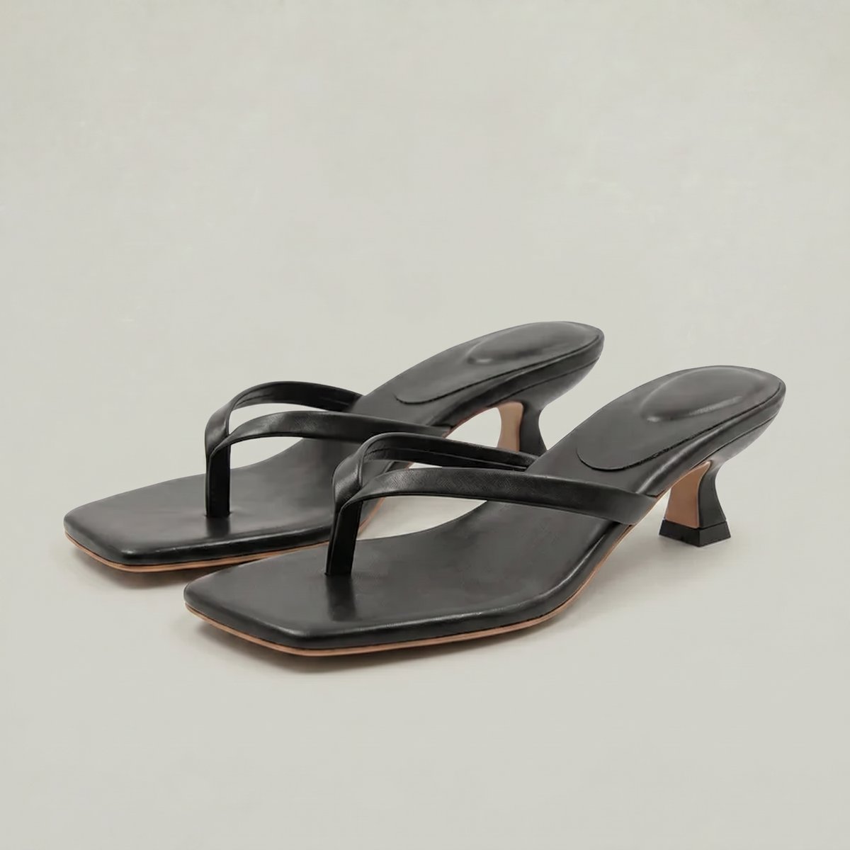 Women's Thong Slip-On Kitten Heel Sandals Square Toe