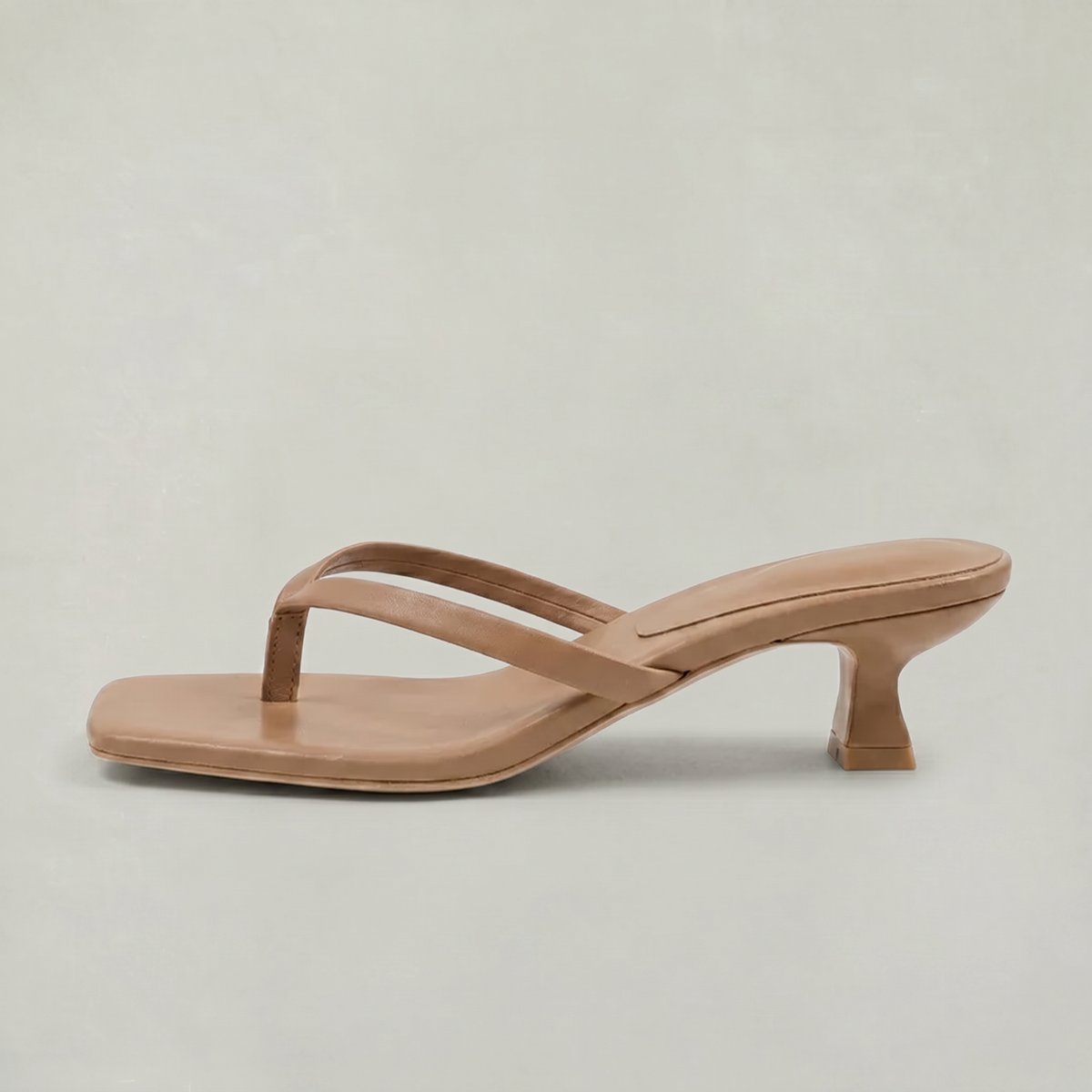 Women's Thong Slip-On Kitten Heel Sandals Square Toe - Mocha