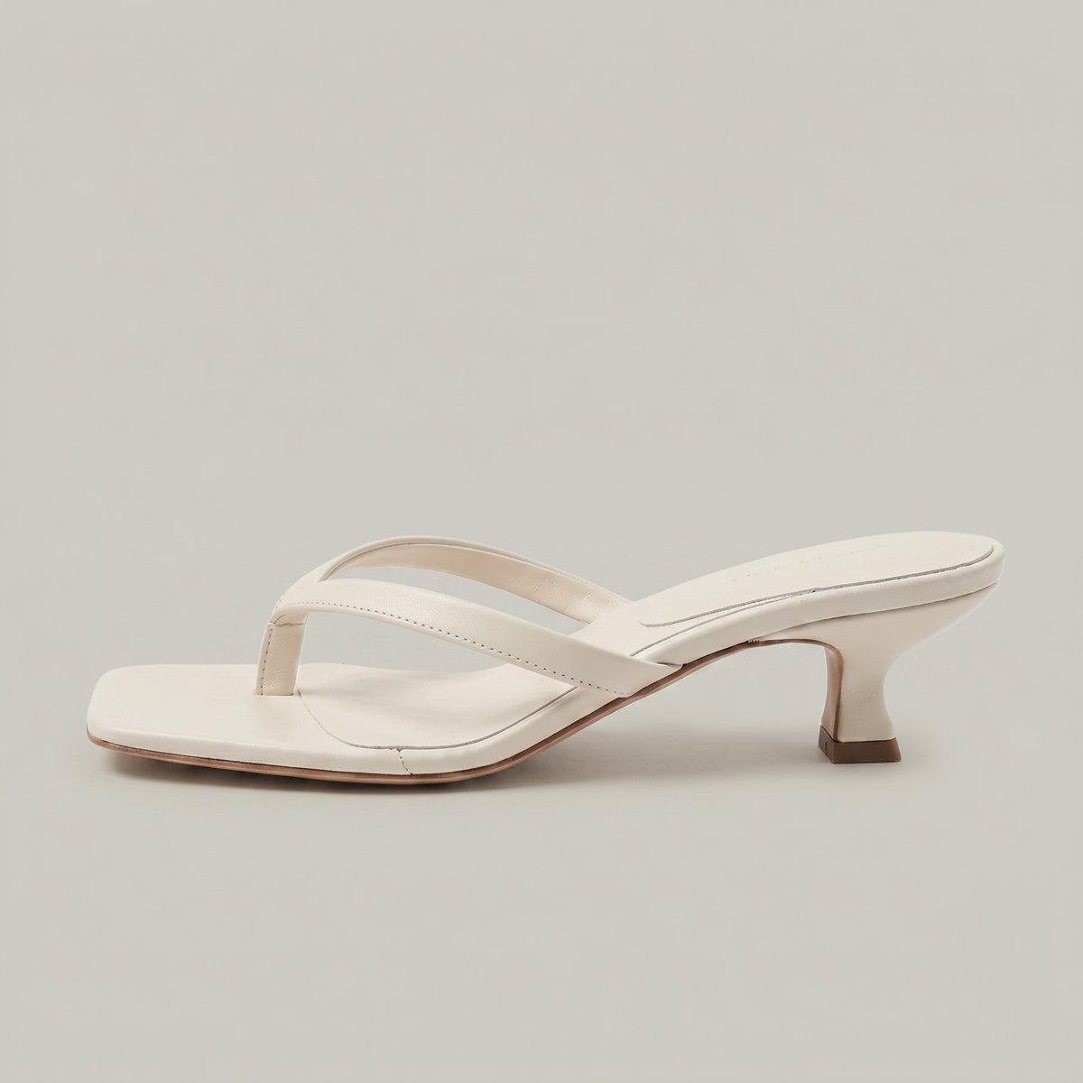 Women's Thong Slip-On Kitten Heel Sandals Square Toe - Beige