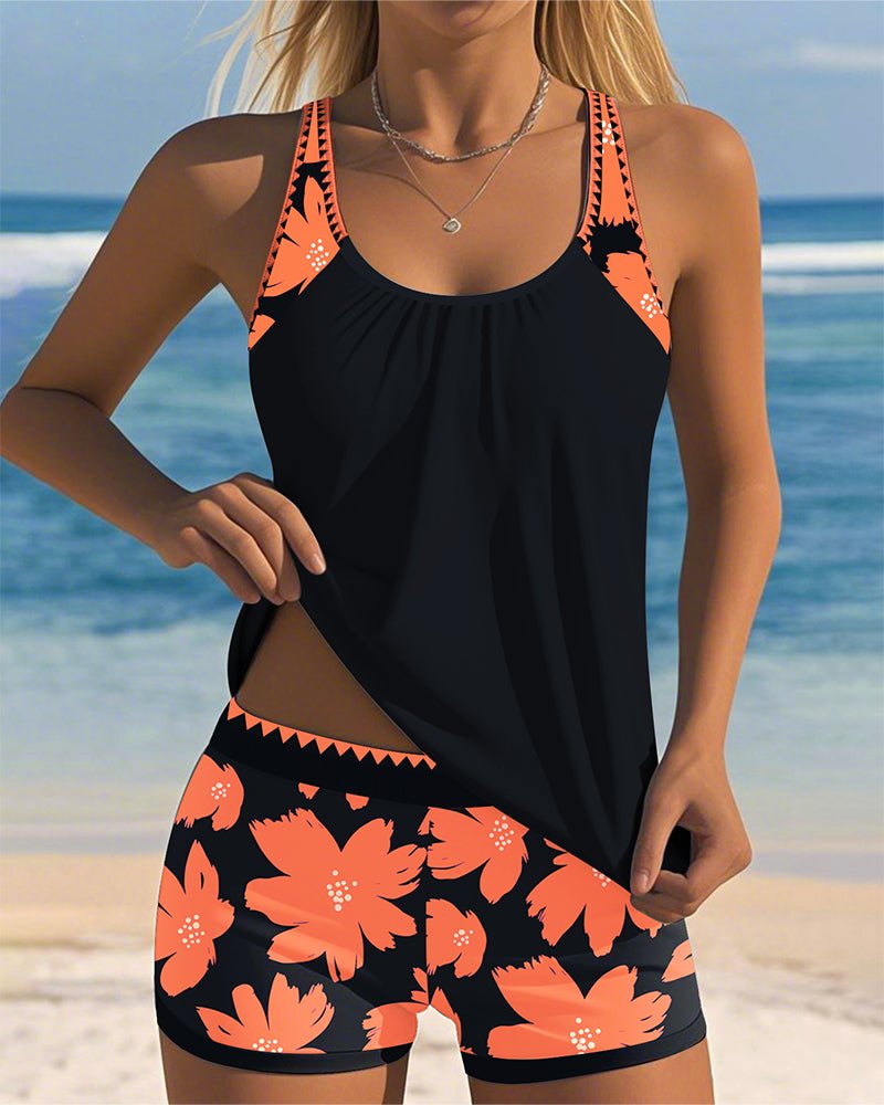 Women's Tummy-Control Floral Racerback Tankini Swimsuit Set