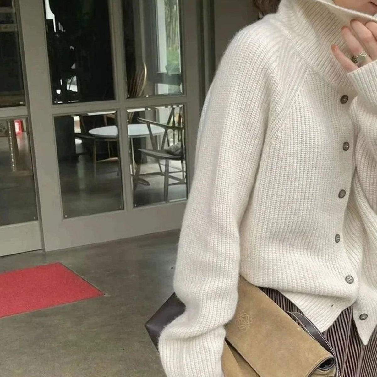 Women's Turtleneck Button-Front Knit Cardigan - White