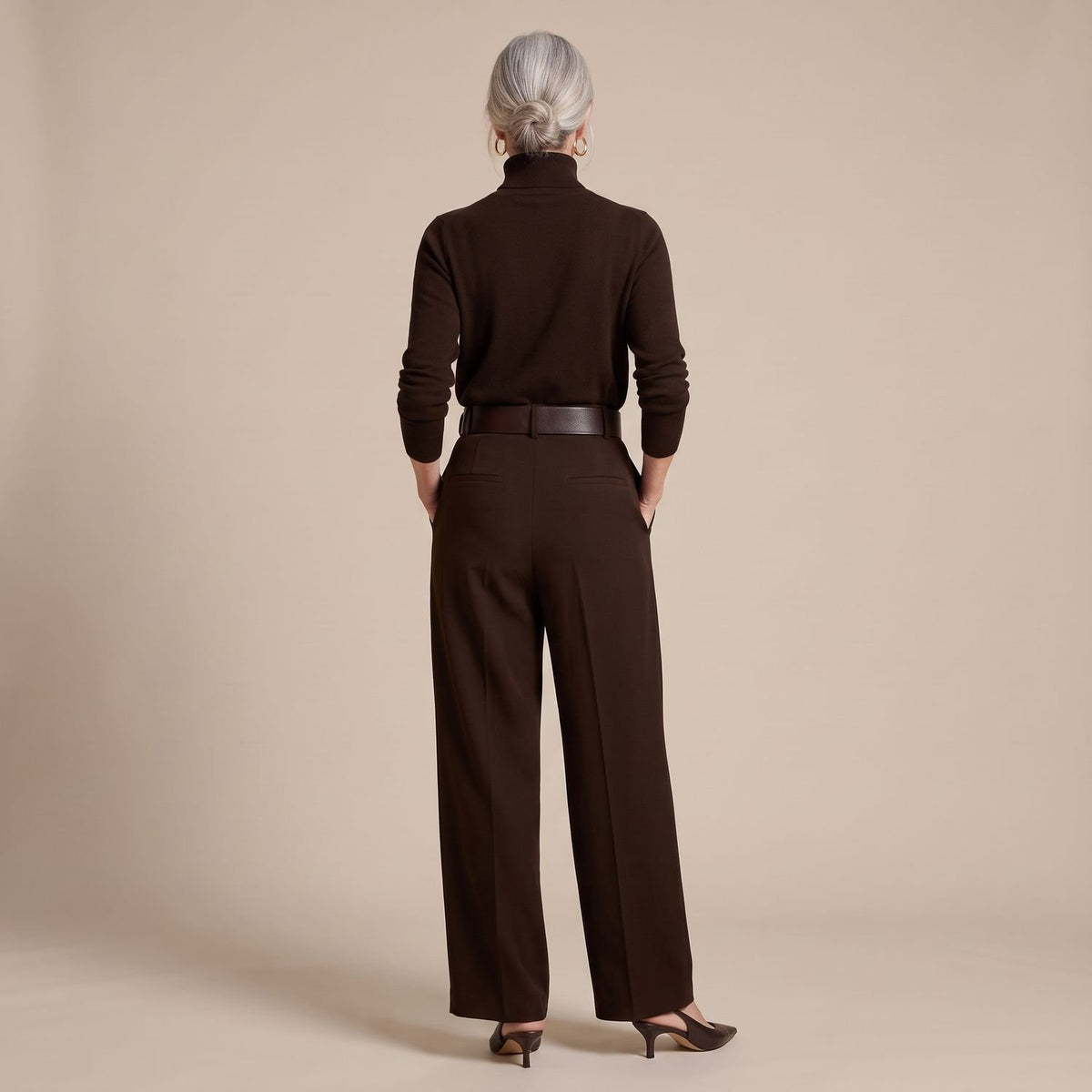 Women's Turtleneck High-Rise Wide-Leg Coord Set Two-Piece