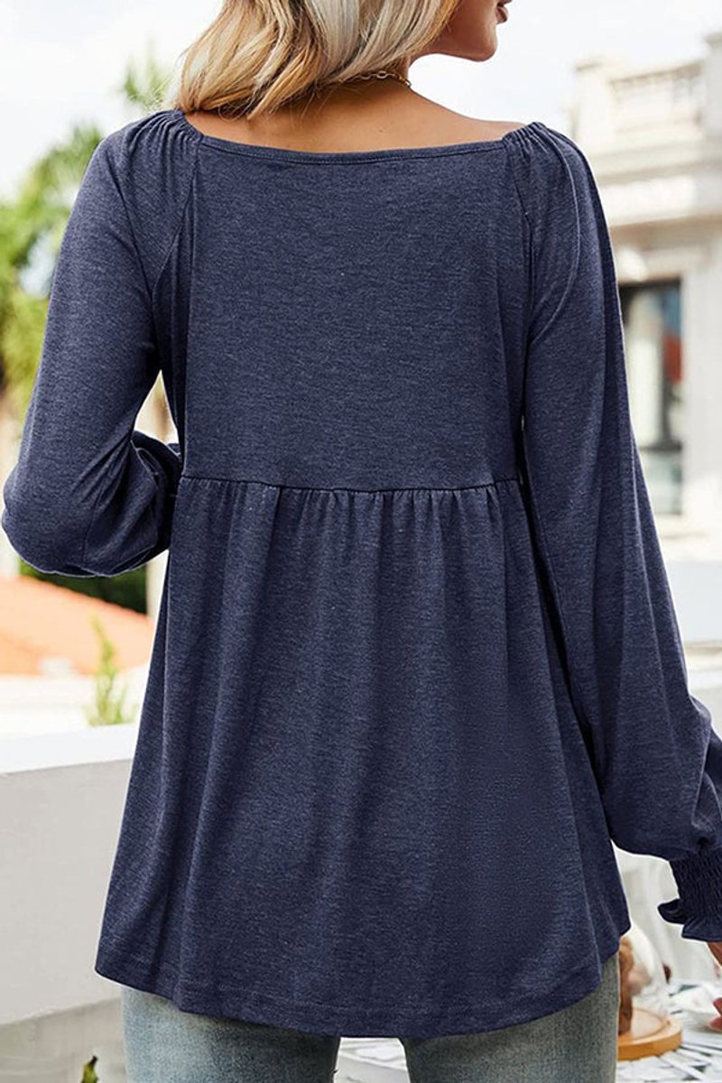 Women's V-Neck Babydoll Long-Sleeve Smocked-Cuff Tunic Top