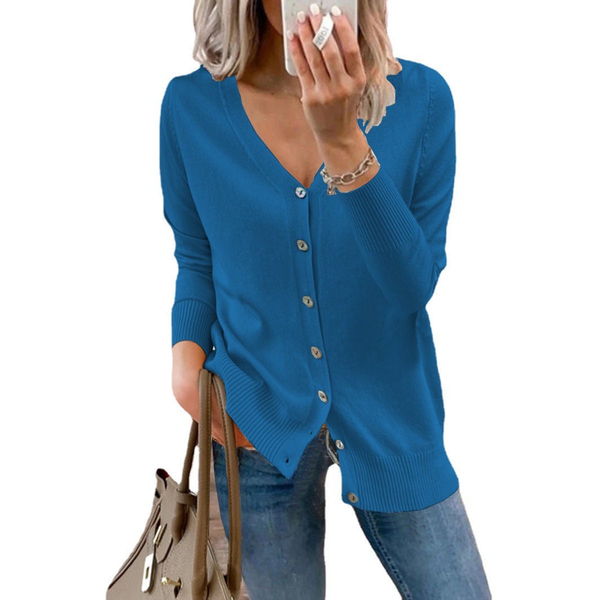 Women's V-Neck Button-Front Knit Cardigan