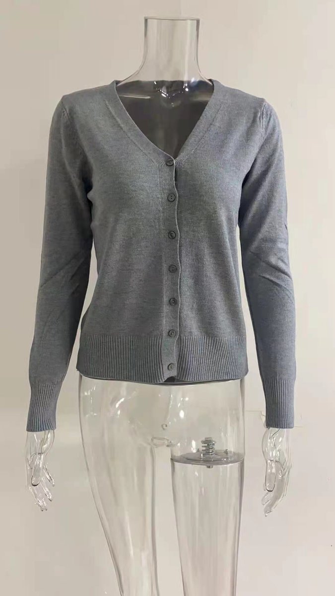 Women's V-Neck Button-Front Knit Cardigan - Grey