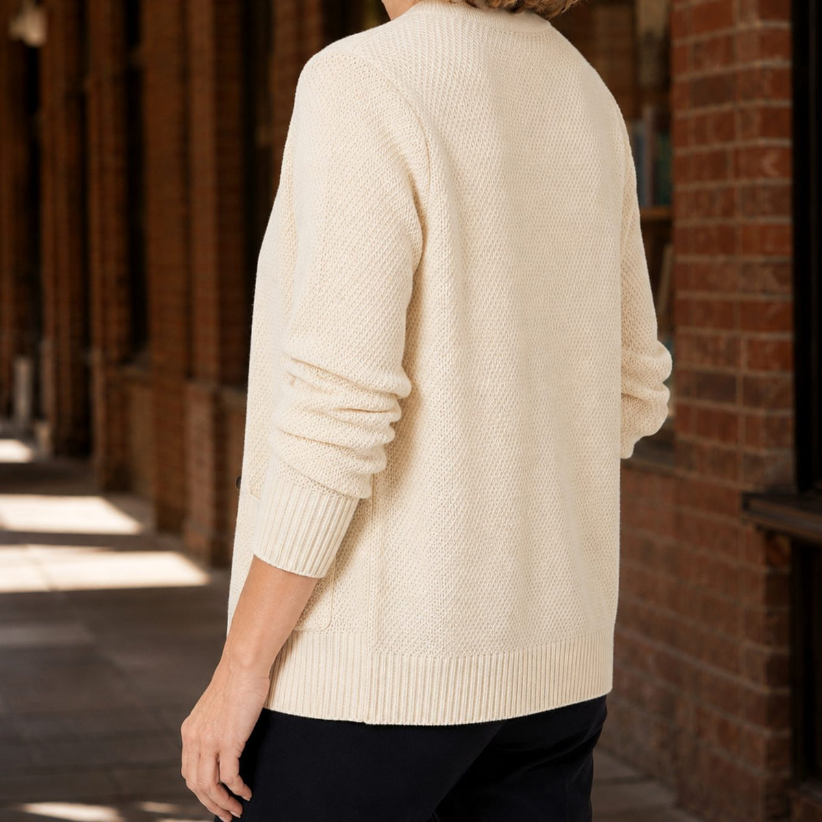 Women's V-Neck Button-Front Knit Cardigan, Cream
