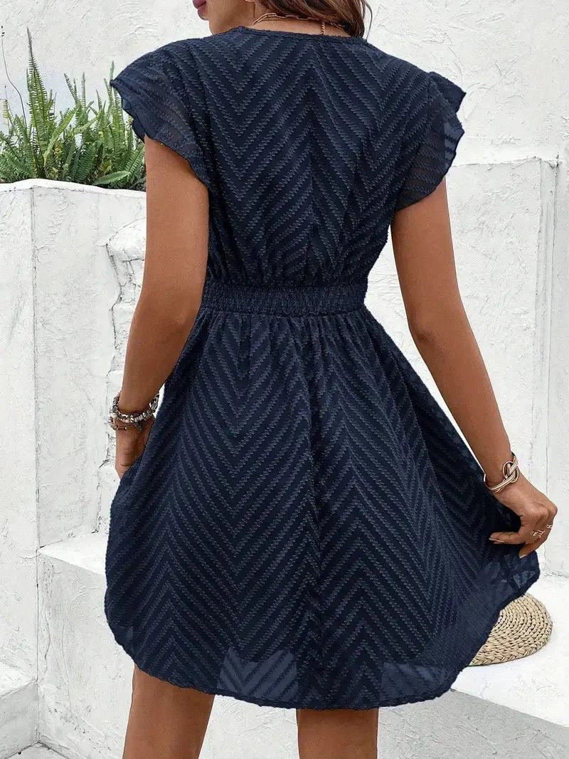 Women's V-Neck Lace-Trim Cap-Sleeve Textured Mini Dress