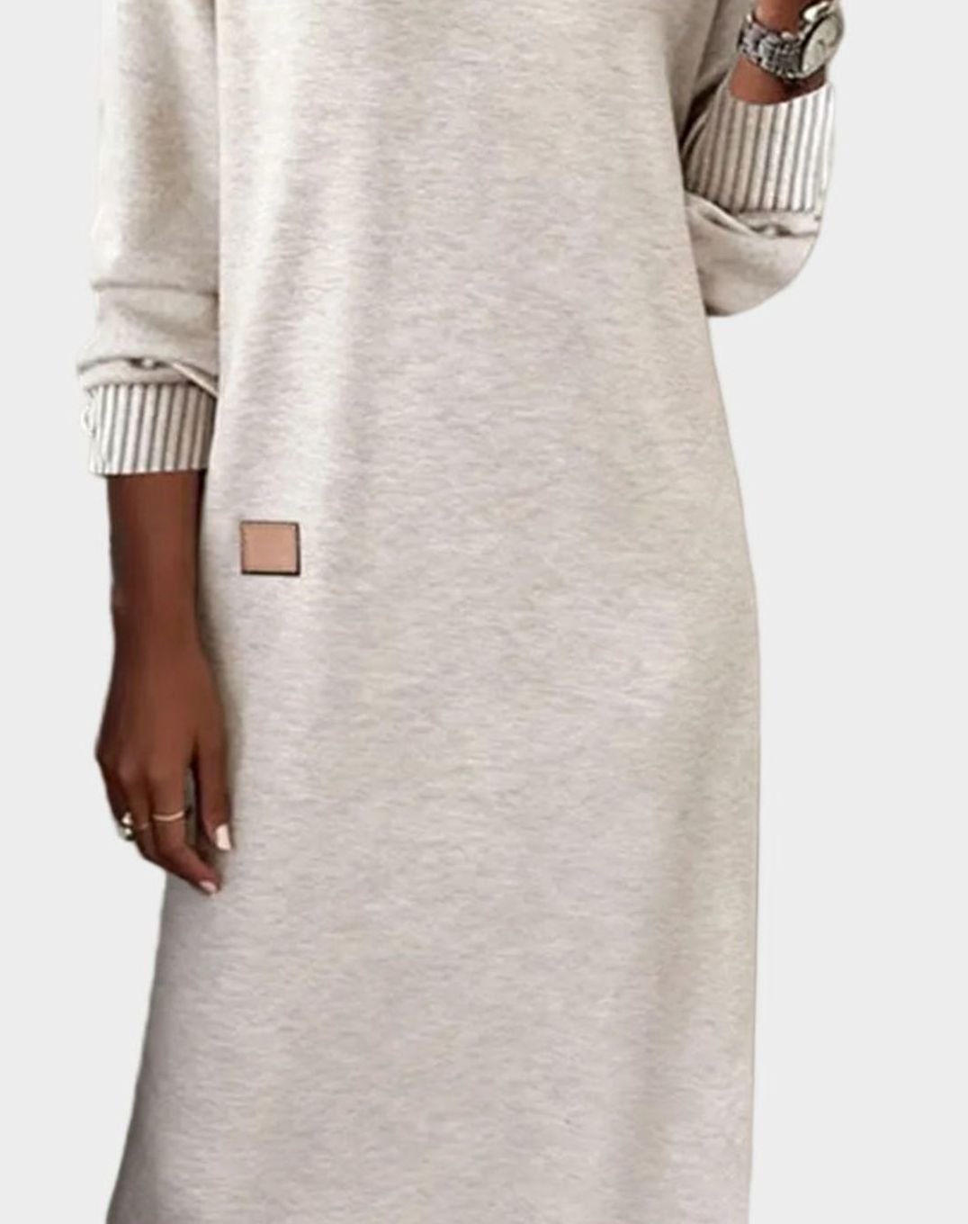 Women's V-Neck Long Sleeve Knit-Cuff Midi Swing Dress