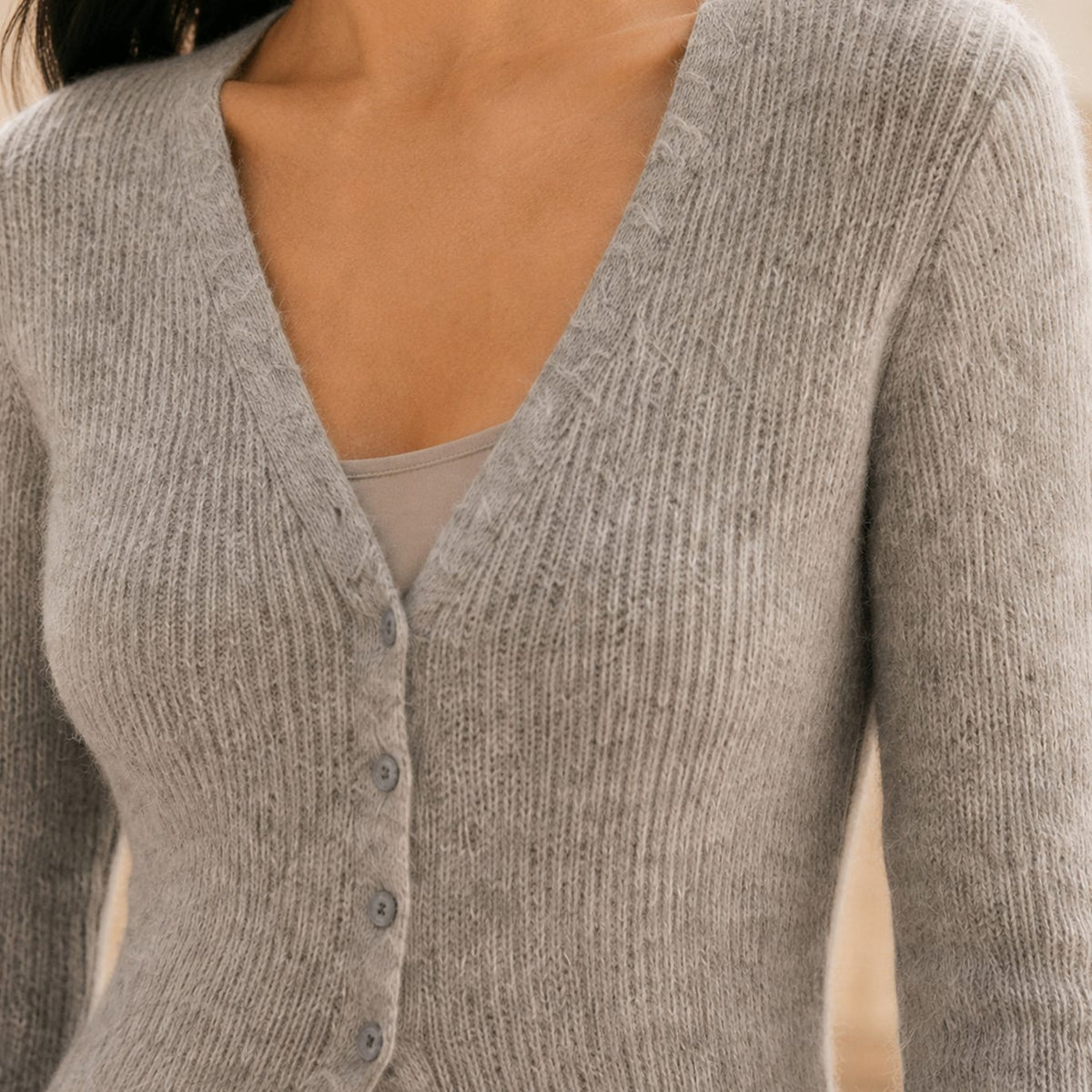 Women's V-Neck Longline Button-Front Wool Blend Cardigan
