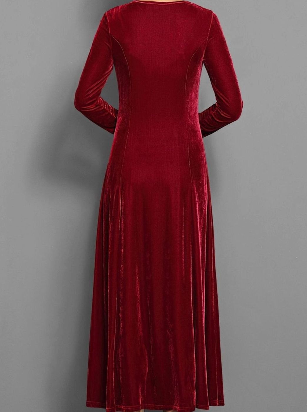 Women's Velvet Dress Long-Sleeve A-Line Maxi
