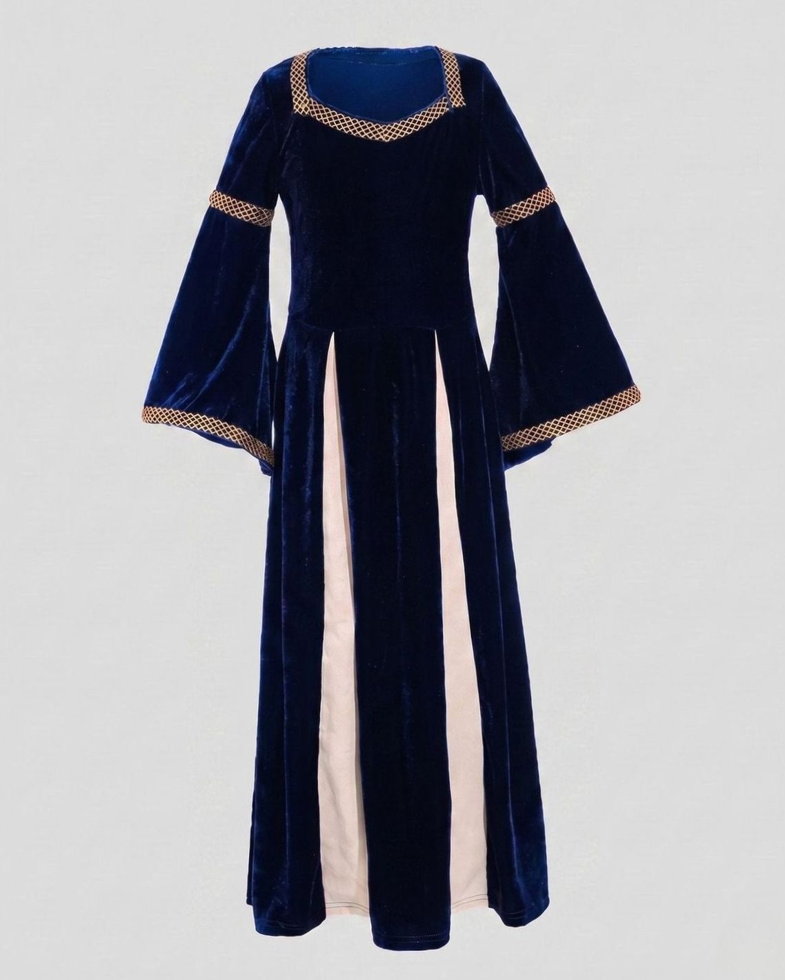 Women's Velvet Dress Medieval Square-Neck Bell-Sleeve Maxi Gown - Blue