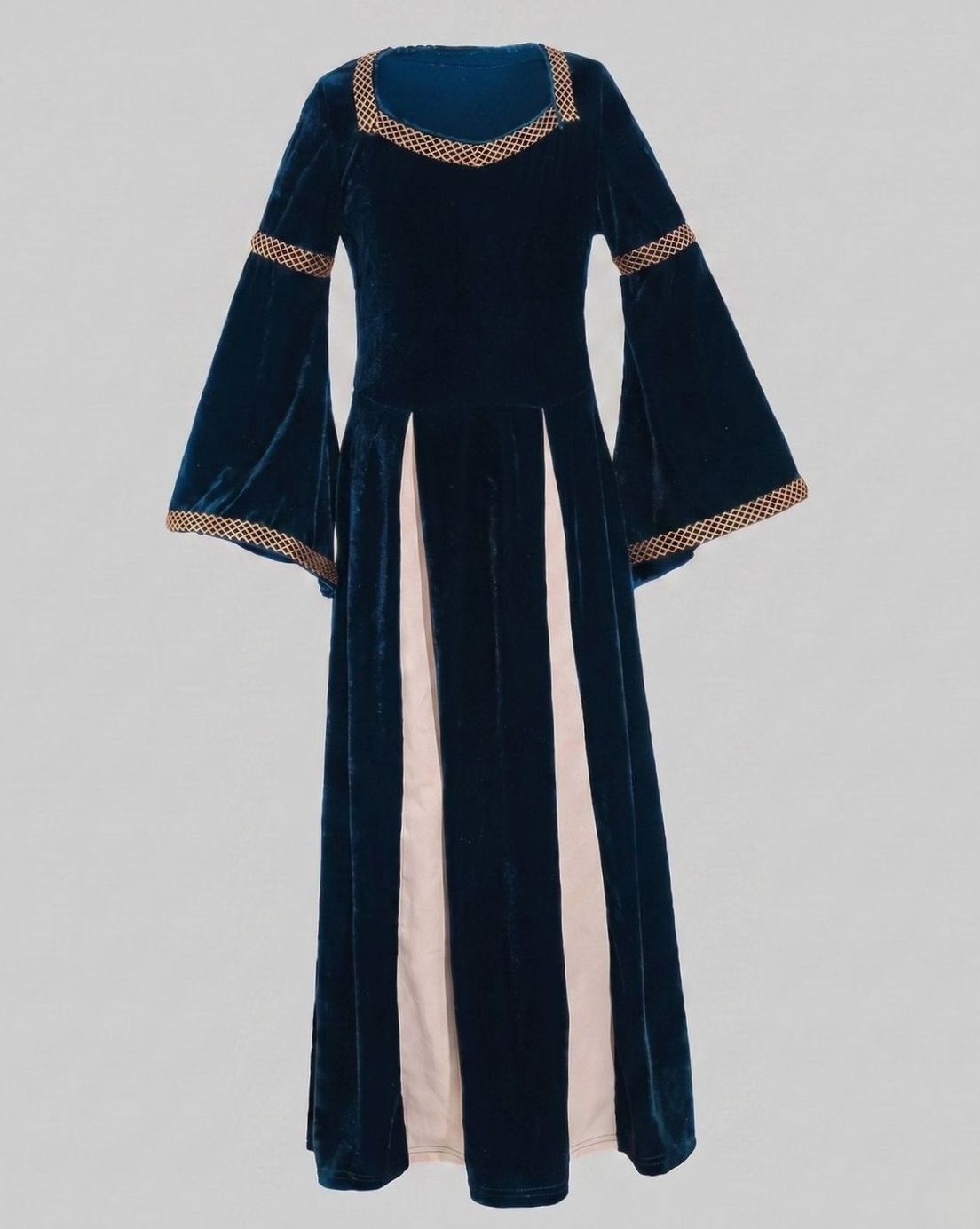 Women's Velvet Dress Medieval Square-Neck Bell-Sleeve Maxi Gown - Dark Blue