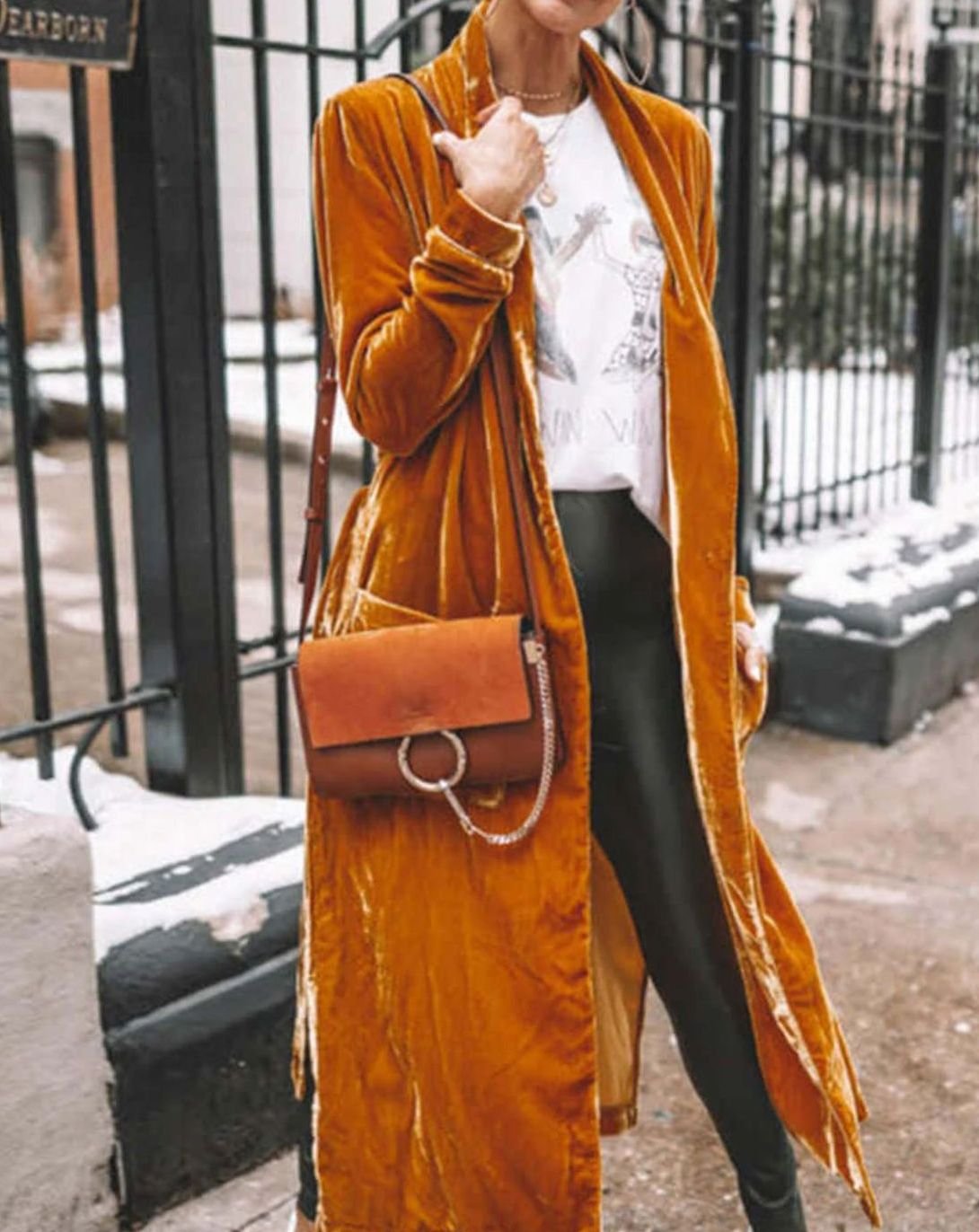 Women's Velvet Open-Front Longline Duster Cardigan - Brown