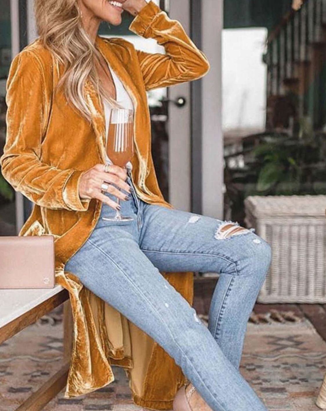 Women's Velvet Open-Front Longline Duster Cardigan