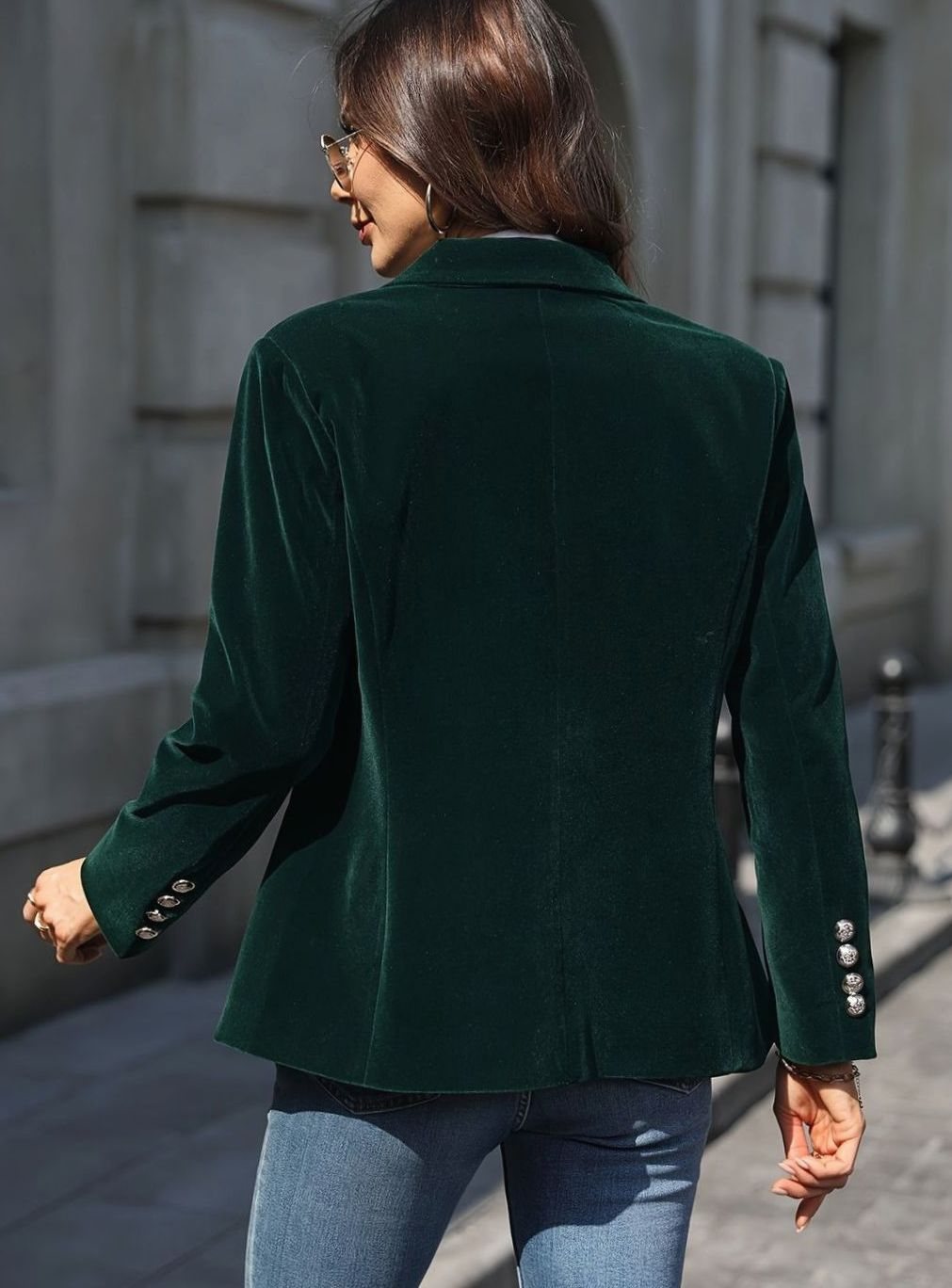 Women's Velvet Single-Button Relaxed Casual Blazer Jacket