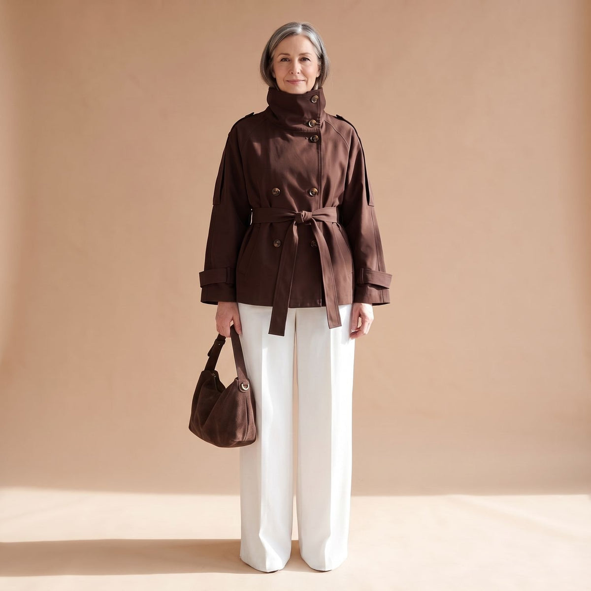 Women's Vintage Double-Breasted High-Neck Belted Trench Coat