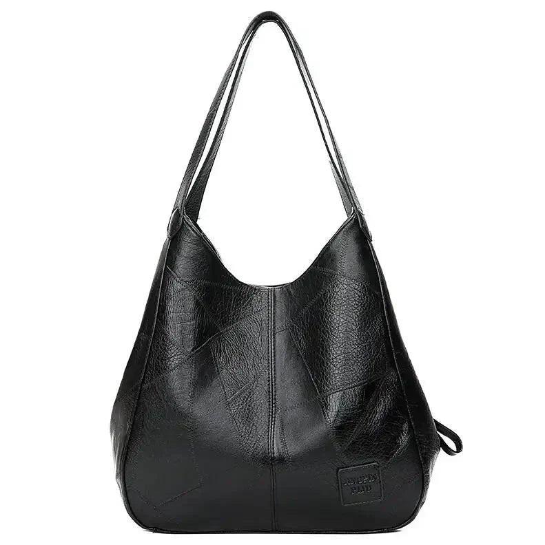 Women's Vintage Faux Leather Spacious Shoulder Hobo Bag - Black
