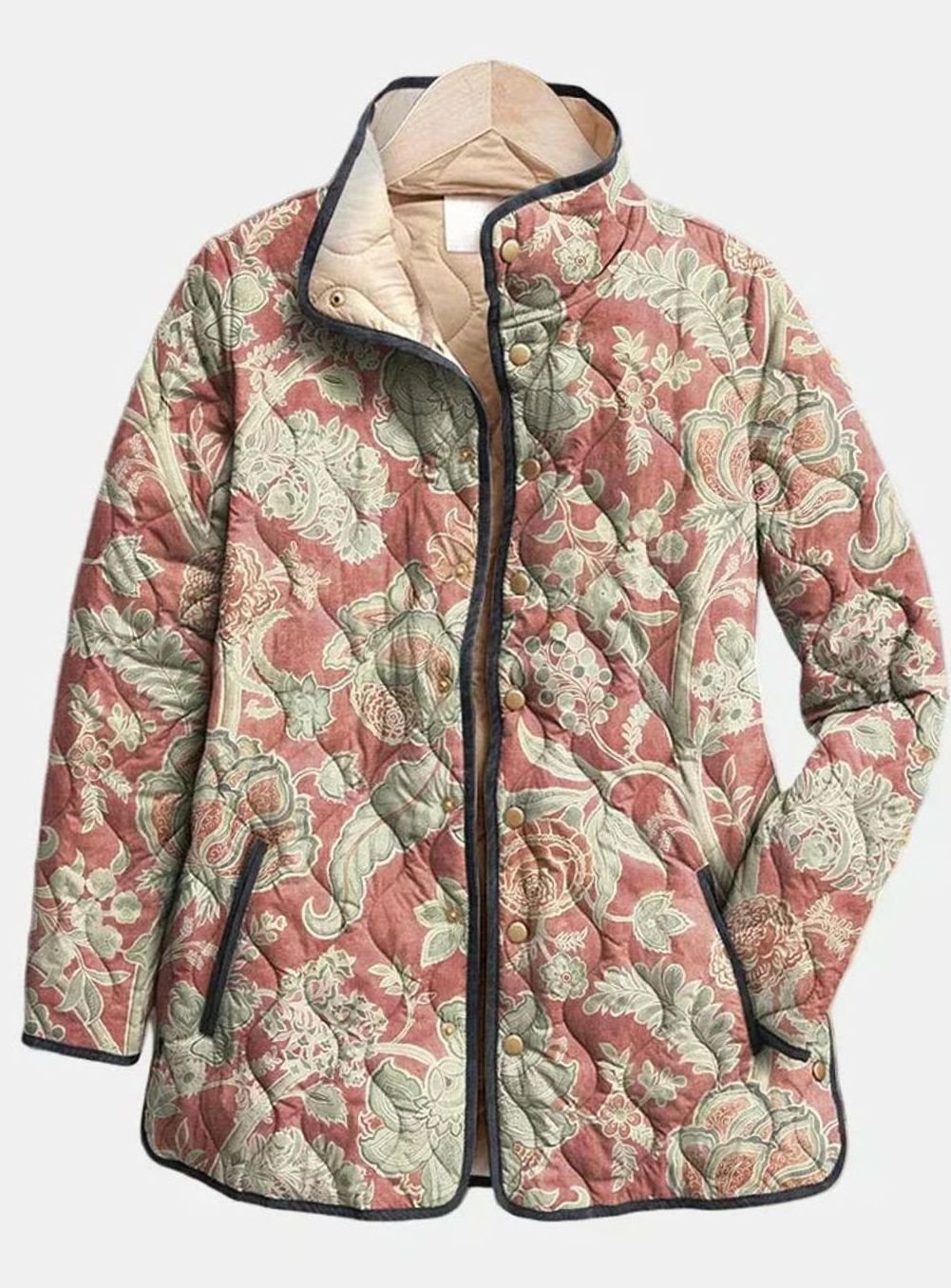Women's Vintage Floral Quilted Lightweight Button-Up Jacket - Multicolour