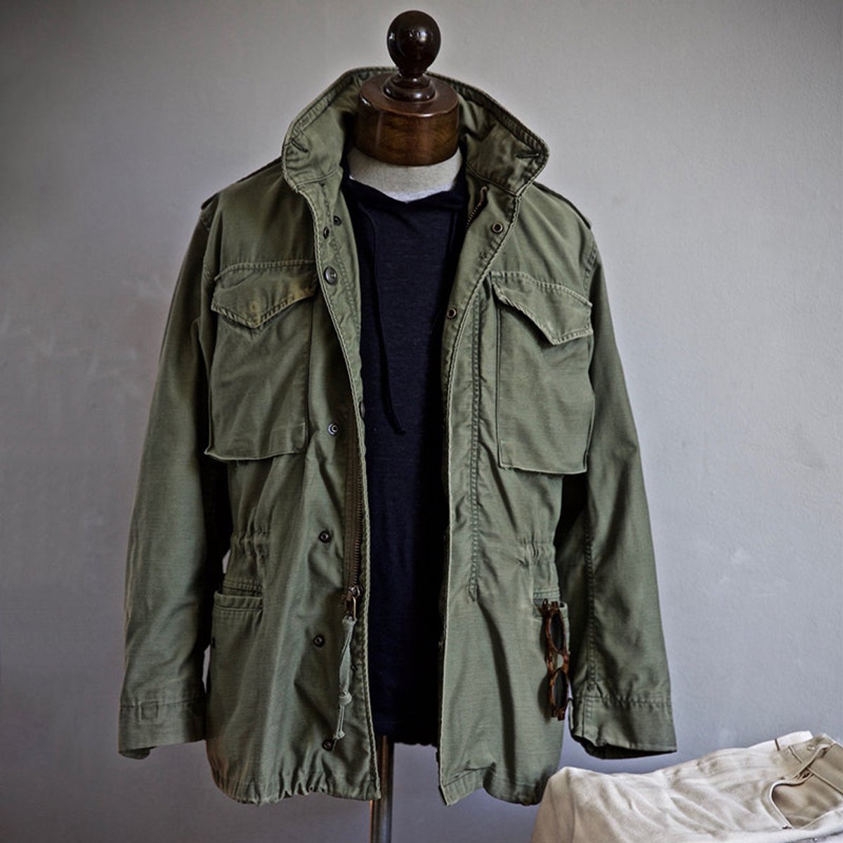 Women's Vintage Military Field Jacket Hidden Hood Cargo Pockets - Olive Green